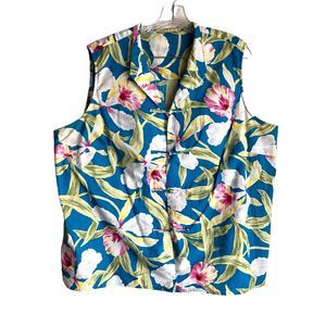 Lauren Ralph Lauren Women's Sleeveless Blouse Plus 2X Floral Hawaiian Shirt Top